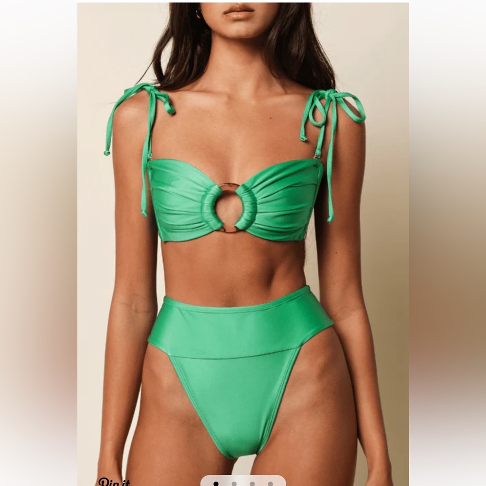Emerald Shimmer Tori Ties Bandeau Bikini Top and Bottoms